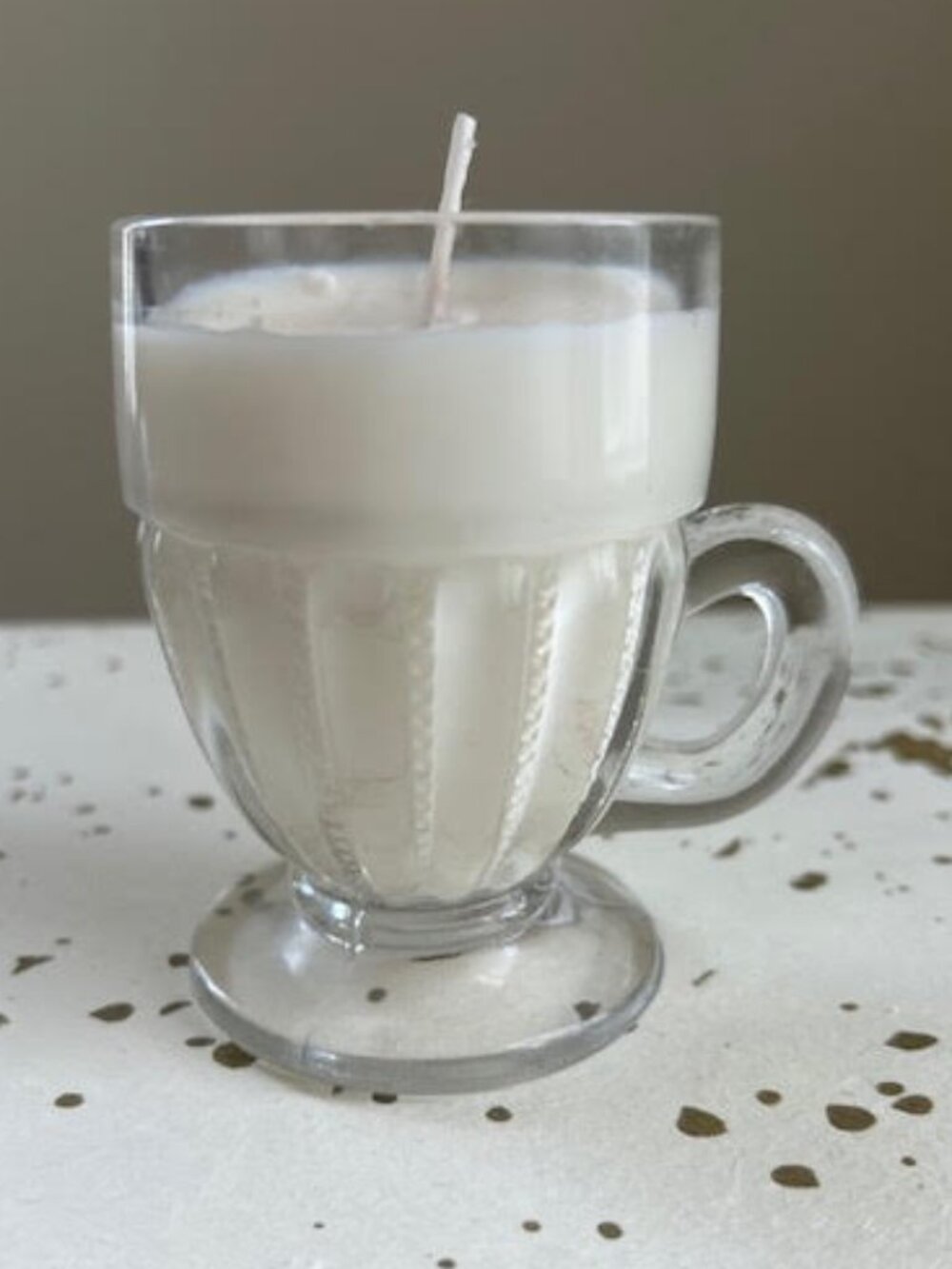 Vanilla Soy Candle in Antique EAPG Glass Mug Indiana Pickets Surprise Upcycled